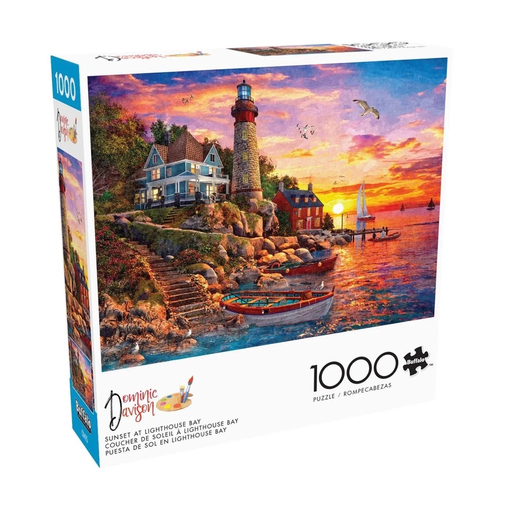 BUFFALO GAMES 1000 Piece Puzzle Dominic Davison Sunset at Lighthouse Bay Coastal